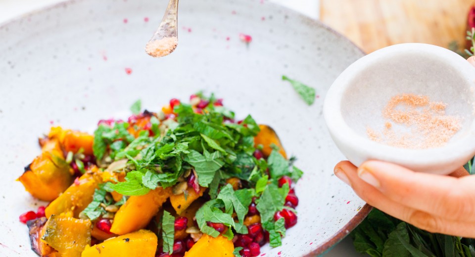 Kabocha Squash Pomegranate with Fresh Herbs